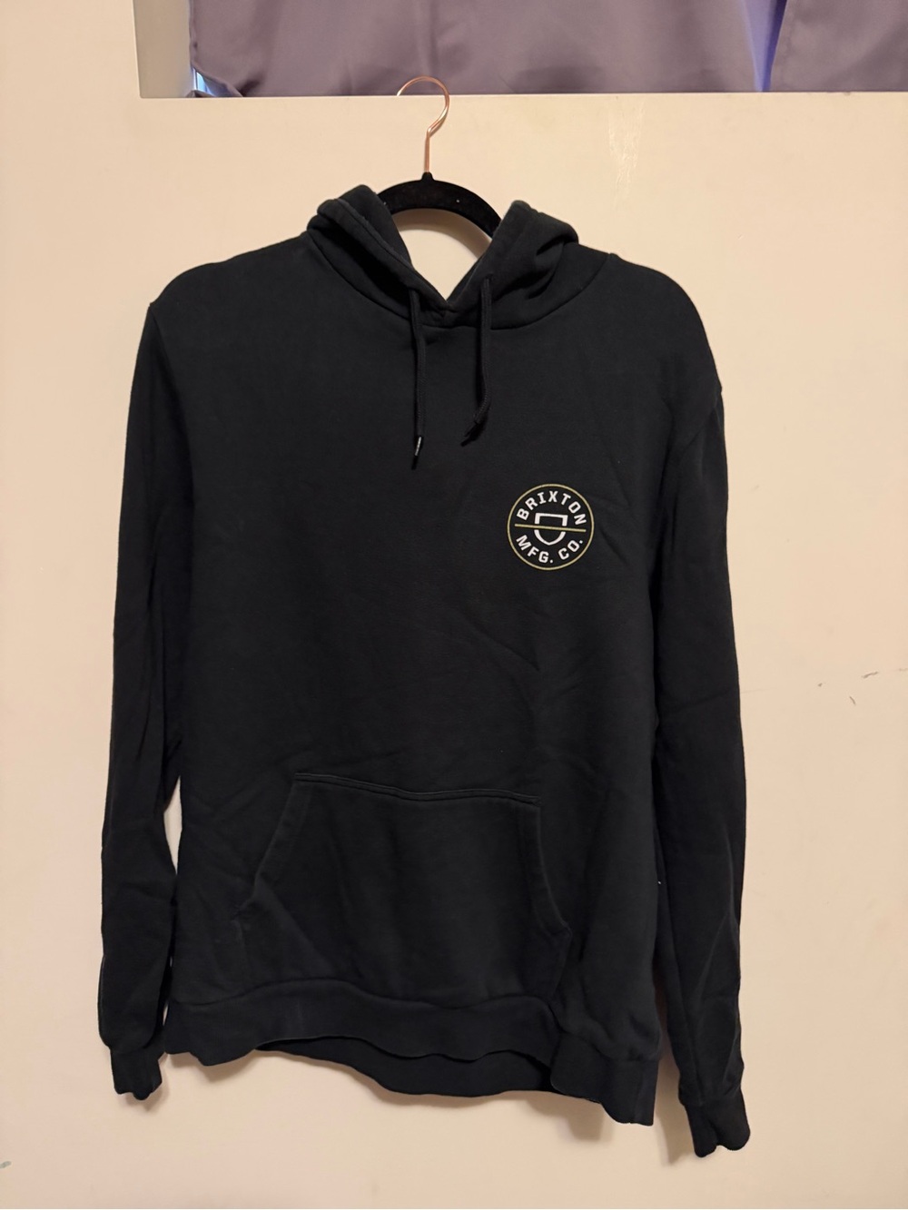 Brixton Black Hooded Pullover with Circular Chest Emblem